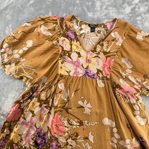 Millenium Womens 1X Floral Babydoll Puff Sleeves Vneck Mini Dress Country Girl